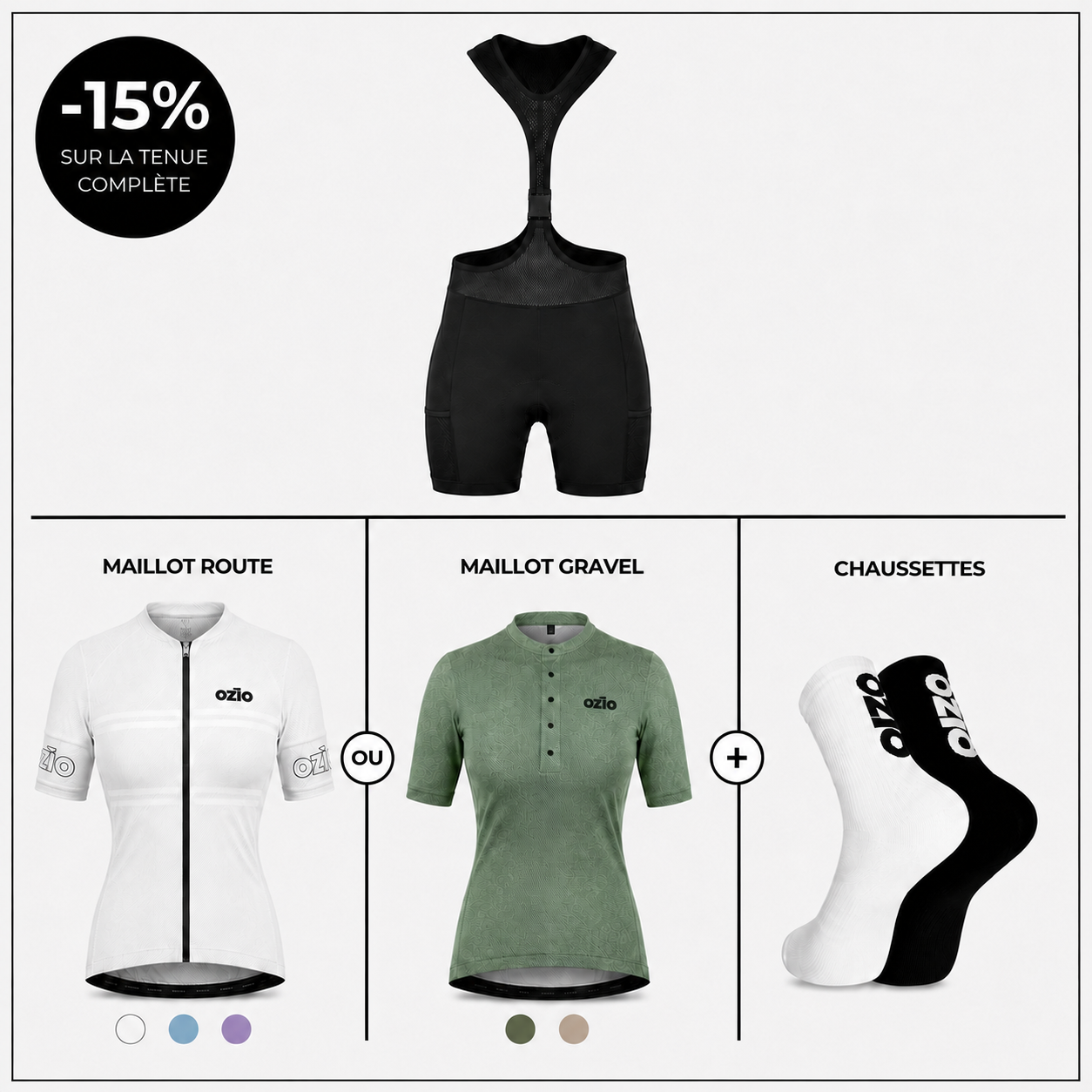 Un recapitulatif de nos bundles tenue complete 3 articles textile velo femme