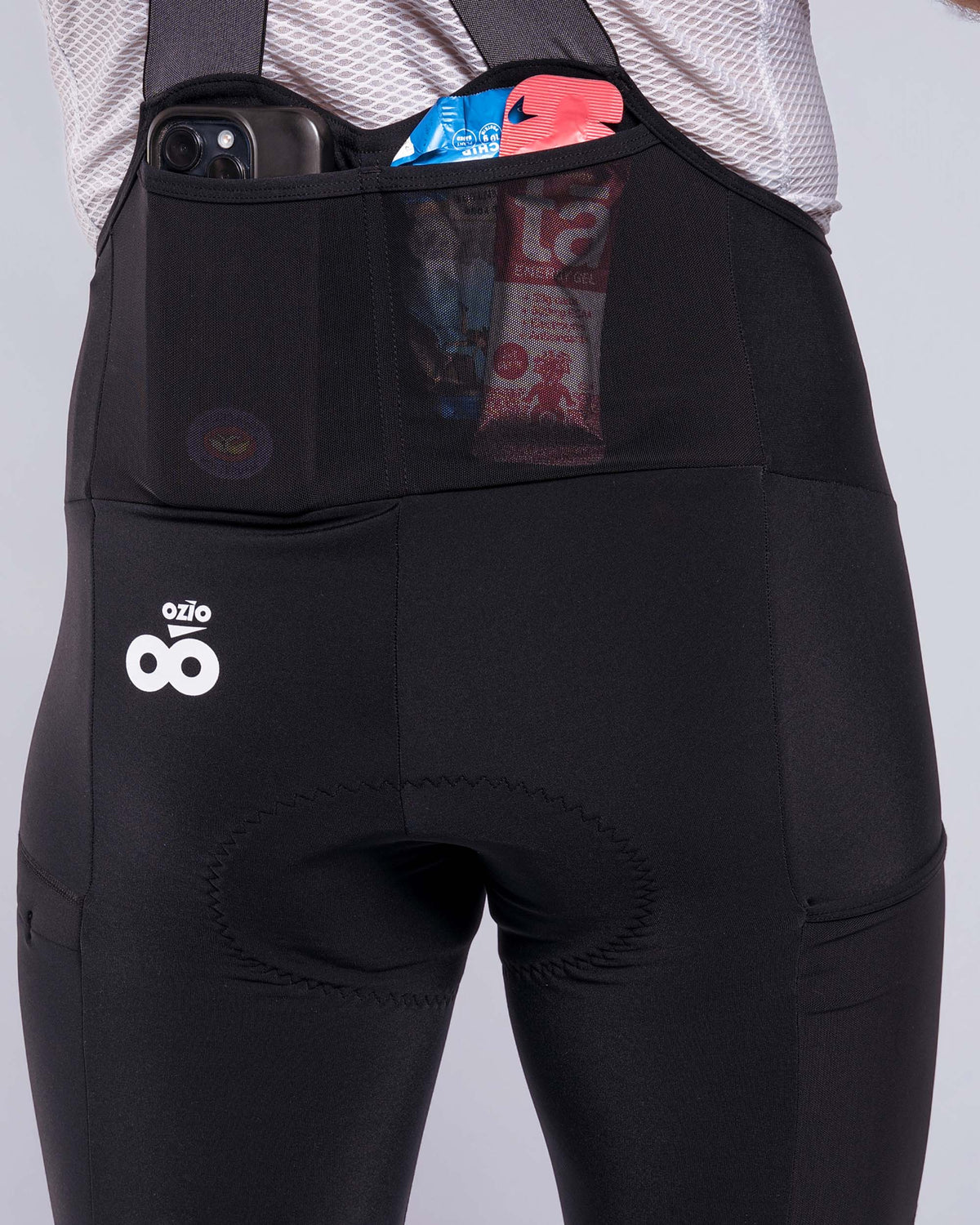 Cuissard long thermique Titan homme noir, vue de dos avec poches arrière contenant téléphone et gels