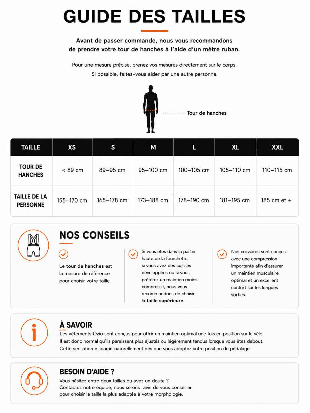 Un guide des tailles pour les cuissards ozio longues distances 