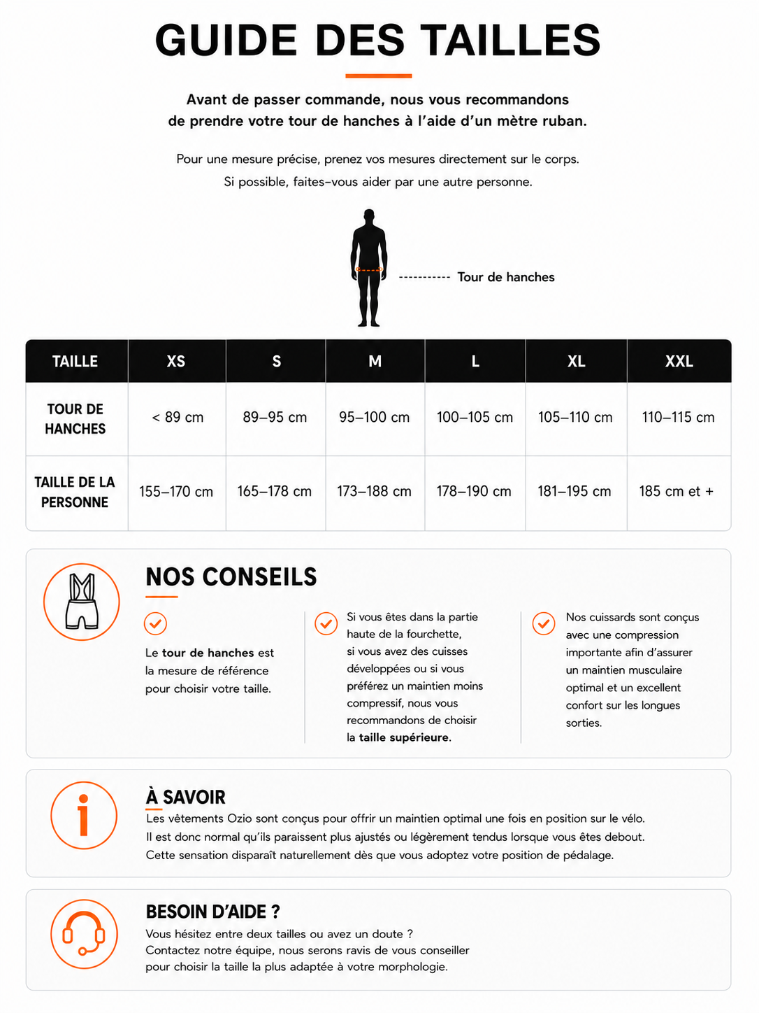 Un guide des tailles pour les cuissards ozio longues distances 